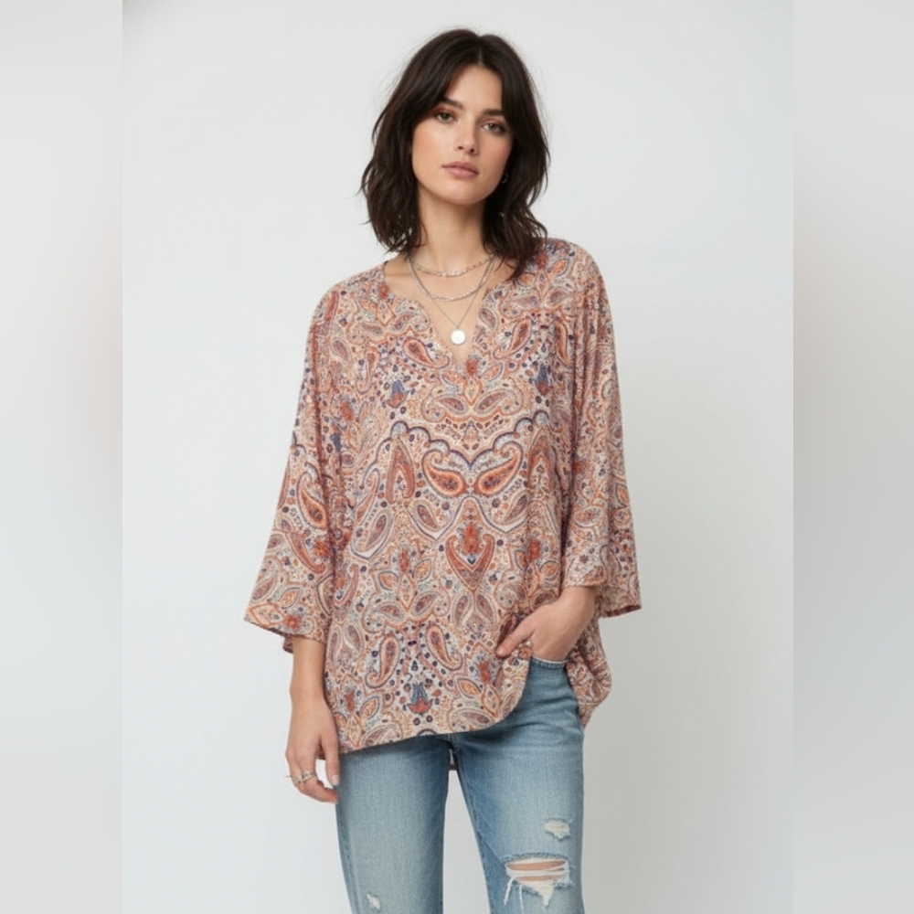 Violet & Claire Blouse Paisley Peasant Festival Orange Blue 2X